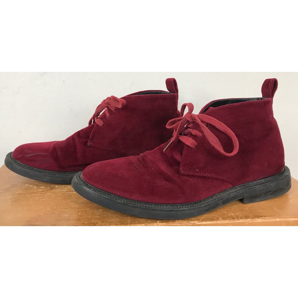 Vtg 90s Style International Concepts Red Velvet Vegan Chukka Salem Boots Men 8.5